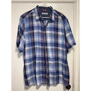 Tommy Bahama Men's Short Sleeve Shirt Size XL Blue Plaid Front Pocket Button Up